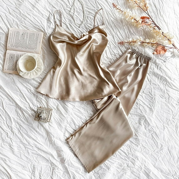Women's Sleepwear Night Clothes for Women Sets Womens Pjs Women's Ice Silk Solid Color Fashion Pants Home Pajama Set