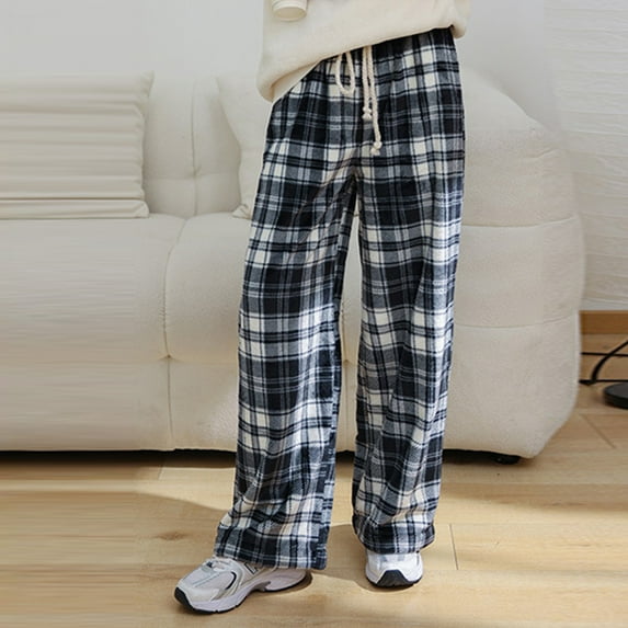 Women's Sleepwear Pajama Pants for Women Womens Pjs Men's and Women's Winter Thick Checkered Home Can Wear Sleeping Pants Outside