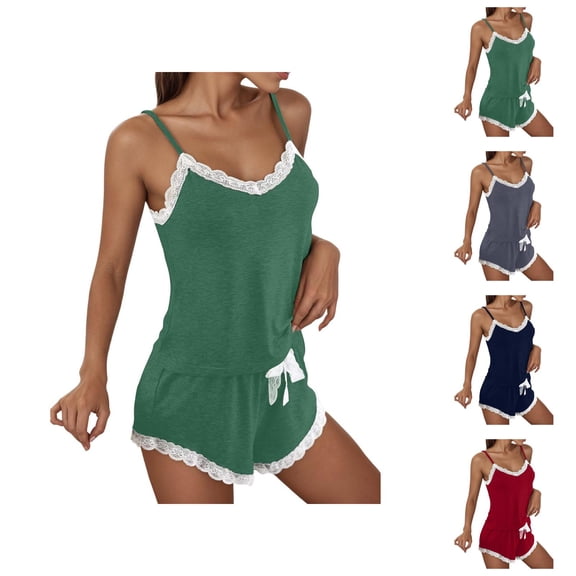Women's Sleepwear Pajama Set Lace Trim Sleeveless Nightwear Comfortable Home Outfit Soft Breathable Two Piece Women'S Pajama Set