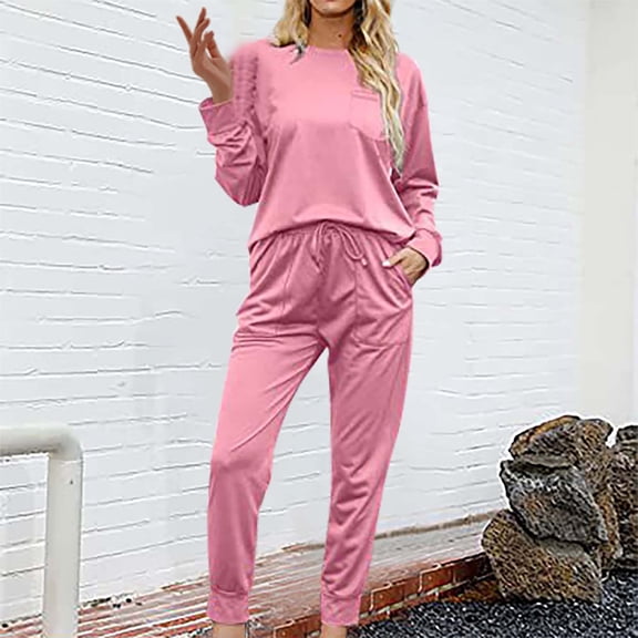 Women's Sleepwear Sets For Women 2 Jogger Pajama Long Sleeve Pants Loungewear Sweatsuits Casual Matching Outfits,Pink Women's Sleepwear XXL