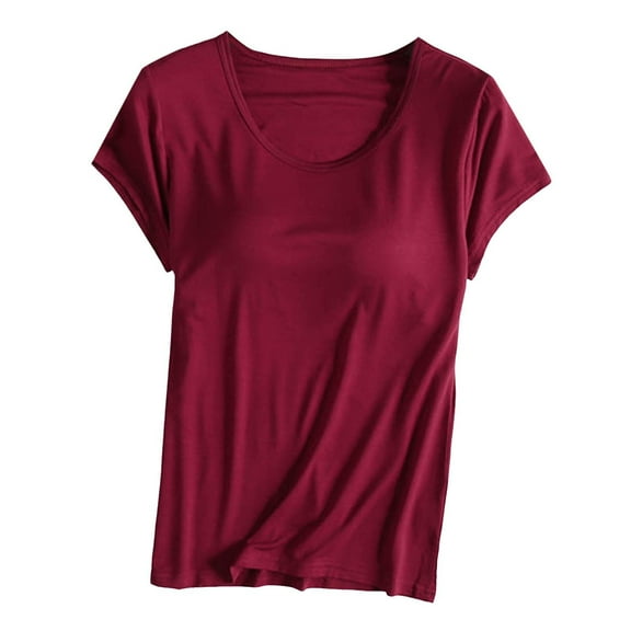 Women's Sleepwear Short Sleeve T-Shirt Pajamas with Built-In Bra Cup Comfortable Nightwear Soft Vest Top Sleepshirts for Women Nightgown Comfy Sleepwear