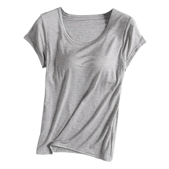 Women's Sleepwear Short Sleeve T-Shirt Pajamas with Built-In Bra Cup Comfortable Nightwear Soft Vest Top Sleepshirts for Women Nightgown Comfy Sleepwear