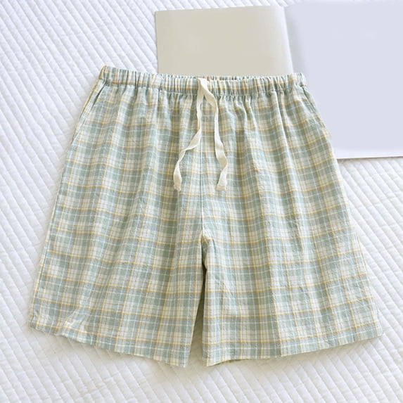 Women's Sleepwear Shorts Plaid Pajama Bottoms Lounge Short With Drawstring (Light Green L)