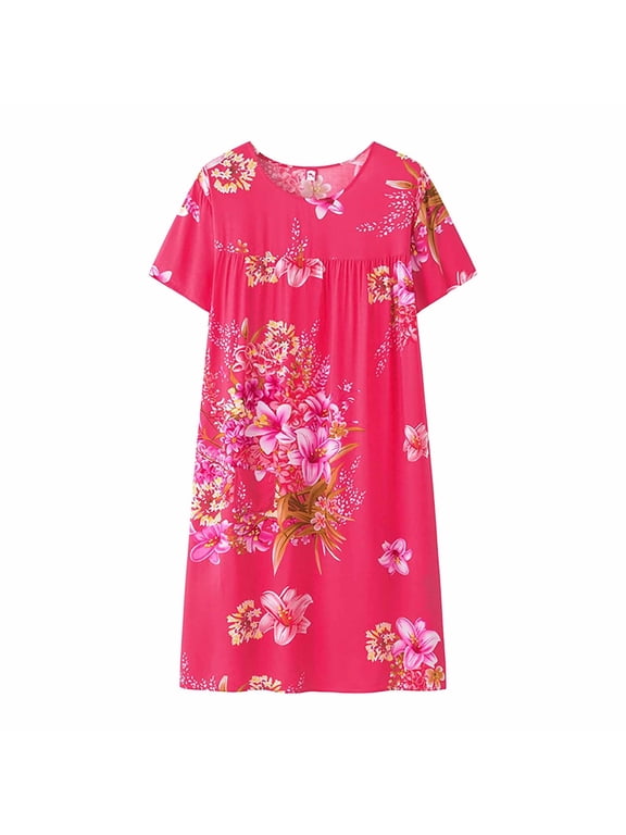 Women's Sleepwear Soft Summer Cotton Silk Short Sleeved Sleep Dress Middle Aged New Loose Fitting Home Wear Elderly Plus Size Dress Pajama Lightweight Nightgowns for Women