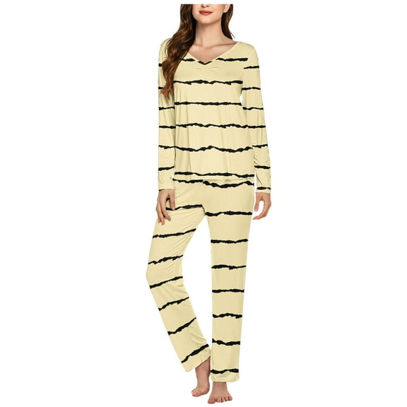Women's Sleepwear Soft Womens Pajama Sets Womens Pjs Ladies' Casual Solid Color Casual Top Pants Pajama Set