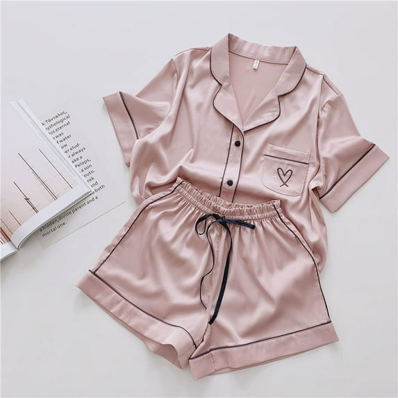 New Women's Sleepwear Two Piece Set Summer Short Sleeved Ice Silk Thin Style Loose Large Cute Home Clothes Women's Sleepwear