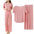 thumbnail image 1 of Women's Sleepwear Womens 2 Piece Outfits Summer Casual Loose Short Sleeve Pullover Tops & Wide Leg Pants Sets Tracksuit New,Pink Women's Sleepwear L, 1 of 6