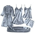 thumbnail image 1 of Women's SleepwearLadies Satin Pajamas Set 5 Piece Pajamas Silk Like Lace PaneledPajamas, 1 of 3