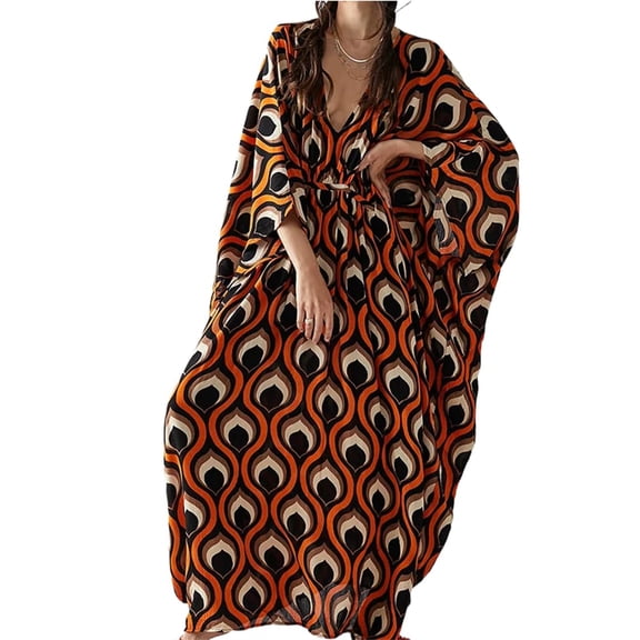Women's Sleeve Bohemian Dress Loose V - Neck, for Ladies' Party or Holiday