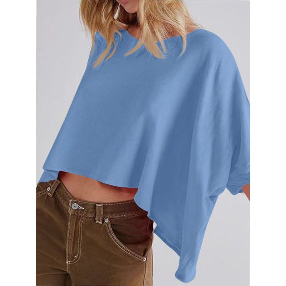 Women's Sleeve Crewneck T Shirts Loose Casual Summer Tops Comfy Basic Tees