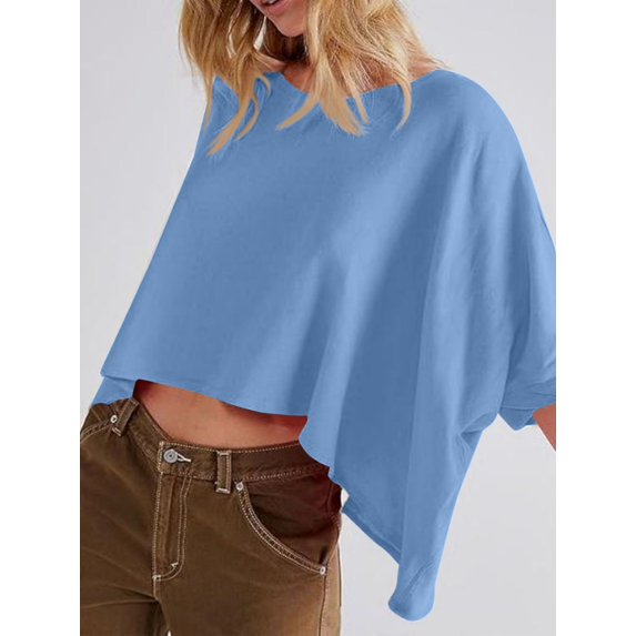 Women's Sleeve Crewneck T Shirts Loose Casual Summer Tops Comfy Basic Tees