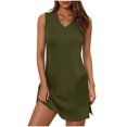 thumbnail image 1 of Women's Sleevelee Tank Dress 2025 Summer Casual V Neck Basic Split Mini Tshirt Sundresses Fashion Outfits, 1 of 6