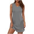 thumbnail image 1 of Women's Sleevelee Tank Dress 2025 Summer Casual V Neck Basic Split Mini Tshirt Sundresses Fashion Outfits, 1 of 6