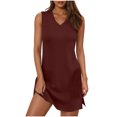thumbnail image 1 of Women's Sleevelee Tank Dress 2025 Summer Casual V Neck Basic Split Mini Tshirt Sundresses Fashion Outfits, 1 of 6