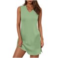 thumbnail image 1 of Women's Sleevelee Tank Dress 2025 Summer Casual V Neck Basic Split Mini Tshirt Sundresses Fashion Outfits, 1 of 6