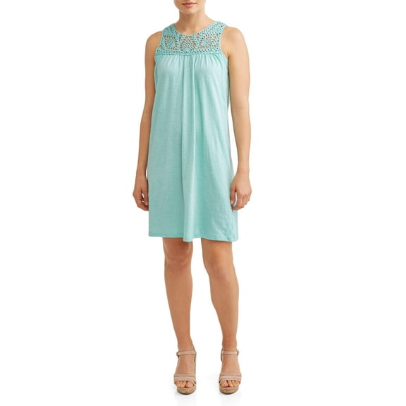 Women's Sleeveless A-Line Dress with Crochet Detail