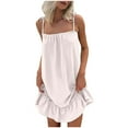 thumbnail image 1 of Women's Sleeveless Adjustable Strap Mini Dresses Casual Solid Color Ruffled Hem Cover-Up Dress Beach Vacation Dress, 1 of 7