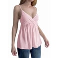 thumbnail image 1 of Women's Sleeveless Babydoll Deep Neck Spaghetti Strap Flared Hem Flowy Tank Top for Daily Wear Pink M, 1 of 7
