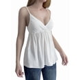 thumbnail image 1 of Women's Sleeveless Babydoll Deep Neck Spaghetti Strap Flared Hem Flowy Tank Top for Daily Wear White S, 1 of 7