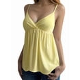 thumbnail image 1 of Women's Sleeveless Babydoll Deep Neck Spaghetti Strap Flared Hem Flowy Tank Top for Daily Wear Yellow L, 1 of 7