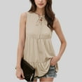 thumbnail image 1 of Women's Sleeveless Babydoll Top with Lace-Up Neckline - Medium, Light Beige, 1 of 5