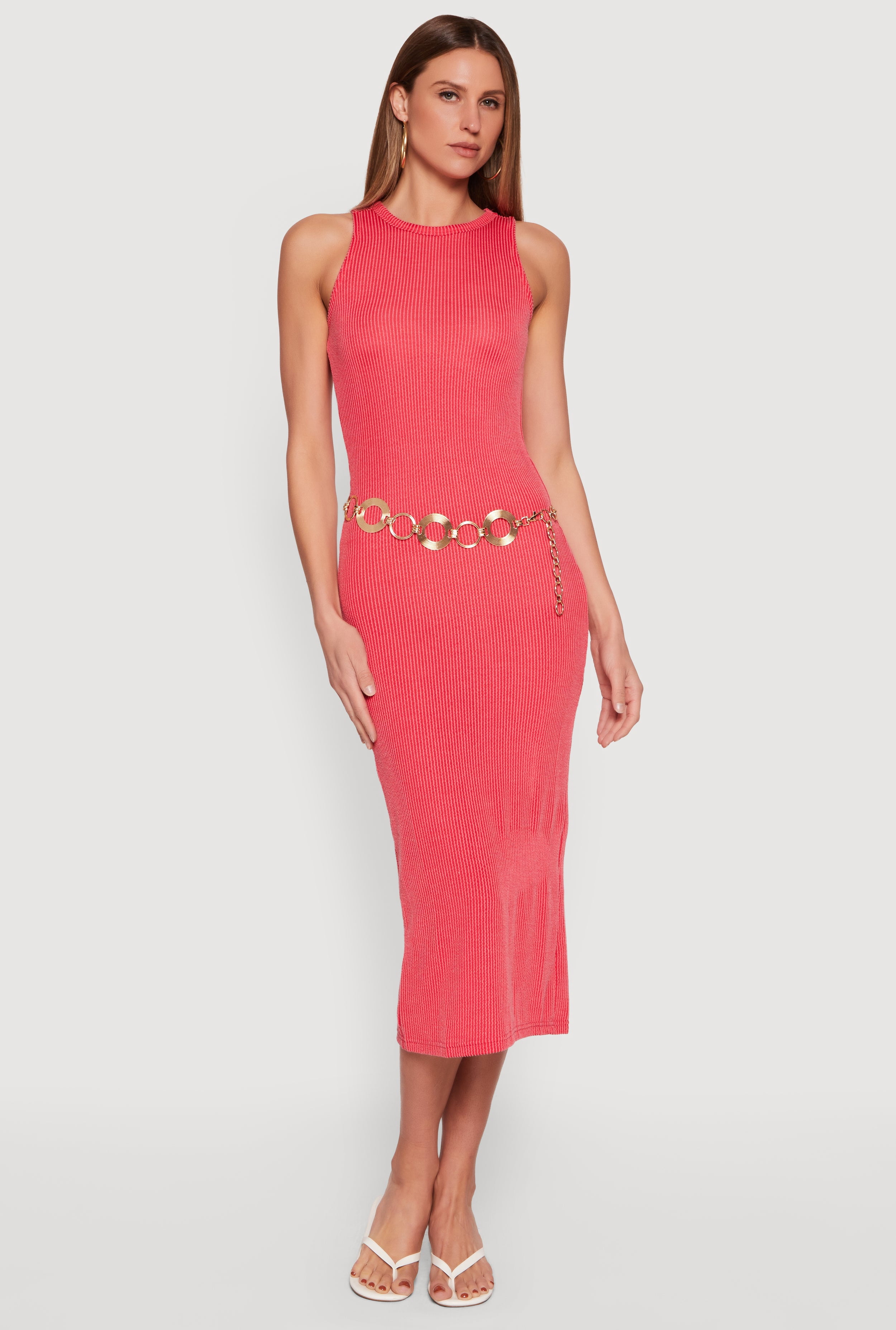 sleeveless rib knit midi dress Women's Back Slit size chart