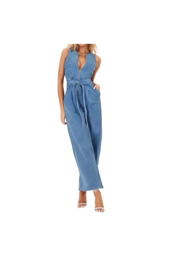 Women's Sleeveless Backless Wide Leg Jumpsuit - Casual Romper with Tailored Waist for All Seasons