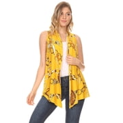 Women's Sleeveless Draped Neck Sweater Vest with Pattern Print – Open Front