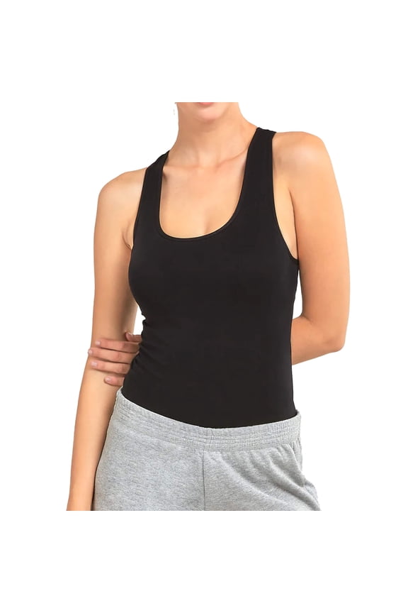 Women's Sleeveless Basic Solid Raceback Tank Top Plus Size, Black, 1 Pack