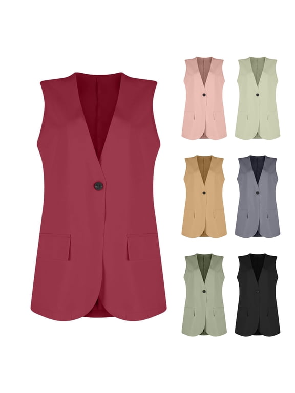 Women's Sleeveless Blazer Cardigan Blouse Notched Collar Casual Coat Office Business Work Wear | CSEONE,Gray M