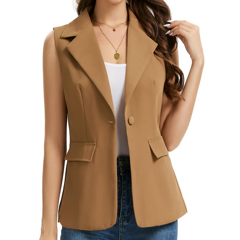 Women's Sleeveless Blazer Vest Lightweight Fully Lined Single - Main Image