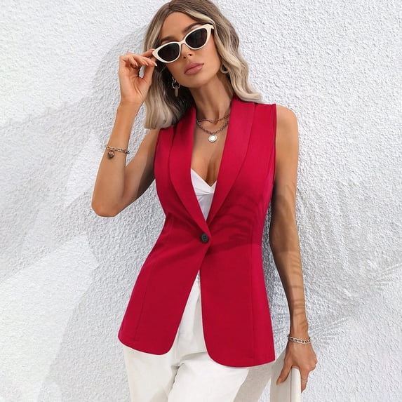 Women's Sleeveless Blazer Vest Single Button Lapel Open Front Suit Waistcoat for Business Casual Office Wear M