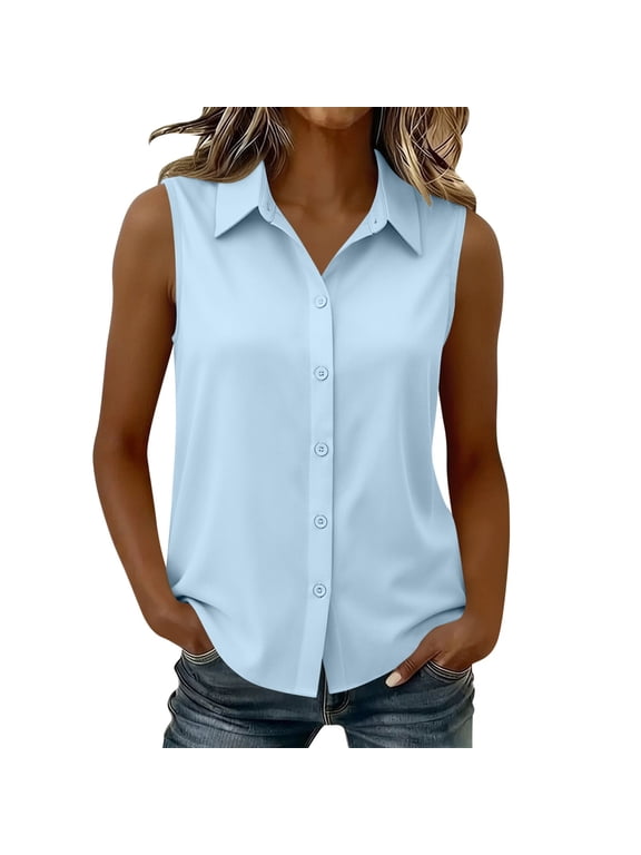 Women's Sleeveless Blouse Chiffon Office Button Down Shirt Top Business Casual Work Summer Tank
