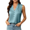 thumbnail image 1 of Women's Sleeveless Blouse Satin Silk V Neck Button Detail Shirts 2026 Summer Office Work Clothes Pleated Solid Business Casual Drop Shoulder Tops with Side Slits, 1 of 7