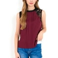 thumbnail image 1 of Women's Sleeveless Blouse with Lace Yoke and Pleated Front- Burgundy,X Large, 1 of 7