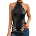 thumbnail image 1 of Women's Sleeveless Bodysuit Lace Up PU Leather Sexy Leotard Bodysuit Body Tops Valentines Day Gifts, 1 of 9