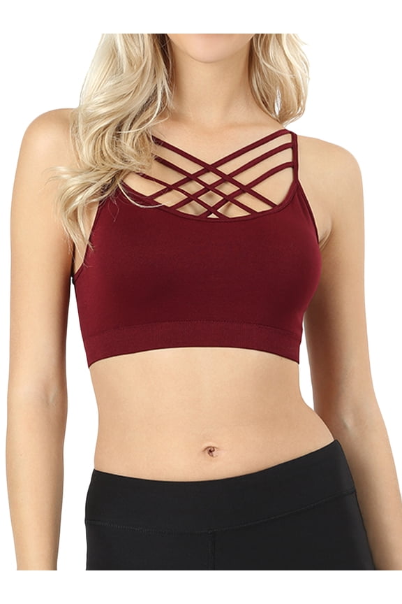 Women's Sleeveless Bustier Crop Top Cage Crisscross Cutout Bralette Bra Top (No Pad)