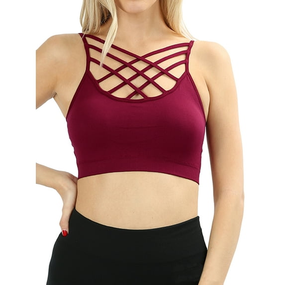 Women's Sleeveless Bustier Crop Top Cage Crisscross Cutout Bralette Bra Top (No Pad)
