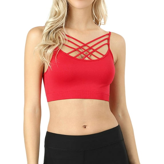 Women's Sleeveless Bustier Crop Top Cage Crisscross Cutout Bralette Bra Top (No Pad)