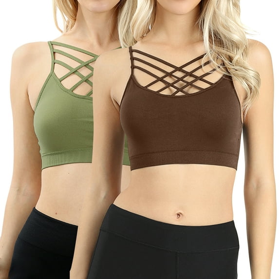 Women's Sleeveless Bustier Crop Top Cage Crisscross Cutout Bralette Bra Top (No Pad)