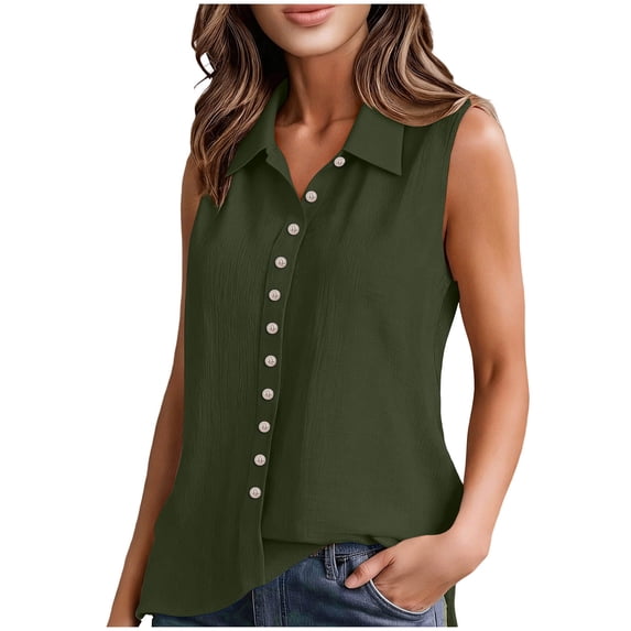 Women's Sleeveless Button Blouse Spring Easter Casual Collared Linen Shirt for Women Solid Color Summer Tank Tops, Green-a, S