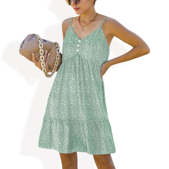 Women's Sleeveless Button Front Midi Dress with Adjustable Straps - X Large, Green