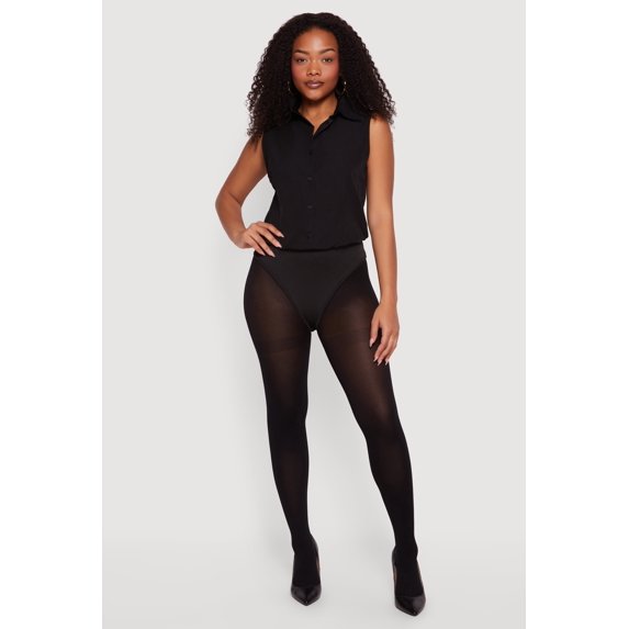 Women's Sleeveless Button Front Shirt Collar Bodysuit