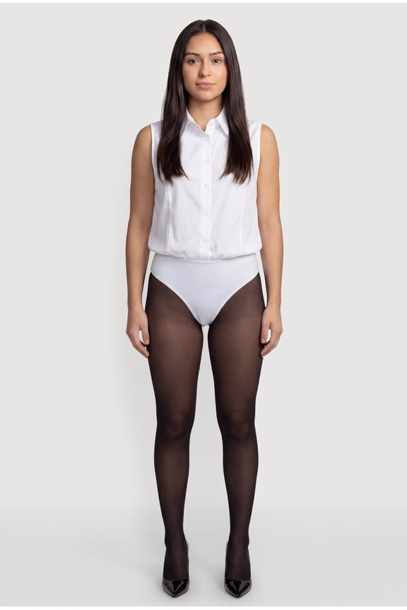 Women's Sleeveless Button Front Shirt Collar Bodysuit