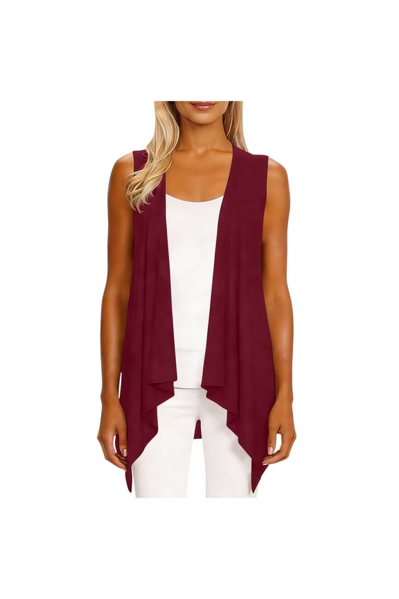 Women's Sleeveless Cardigans Open Front Cardigan Vest Summer Lightweight Open Front Irregular Hem Draped Long Vest