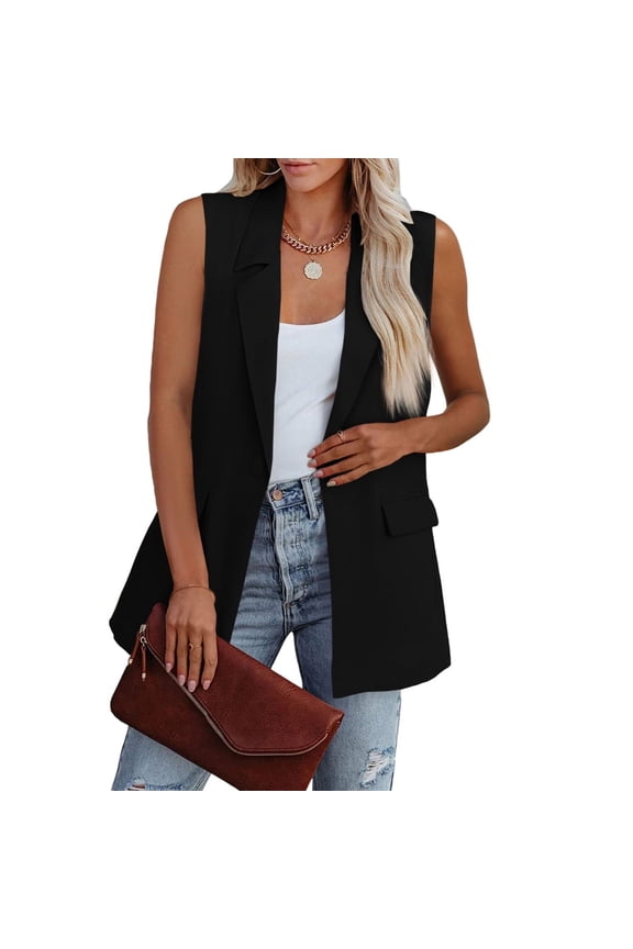 Women's Sleeveless Casaul Open Front Blazer Vest Office Button Tank Coat