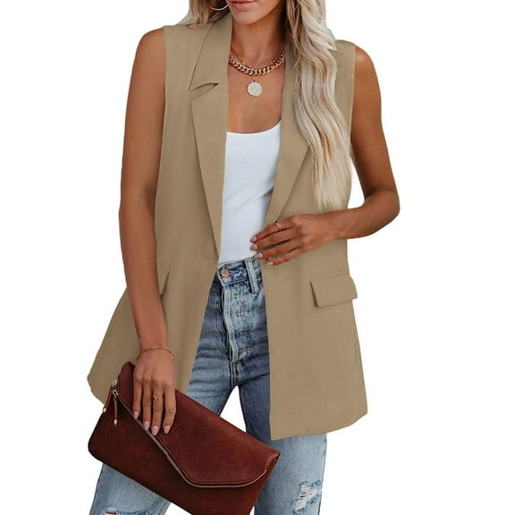 Women's Sleeveless Casaul Open Front Blazer Vest Office Button Tank Coat