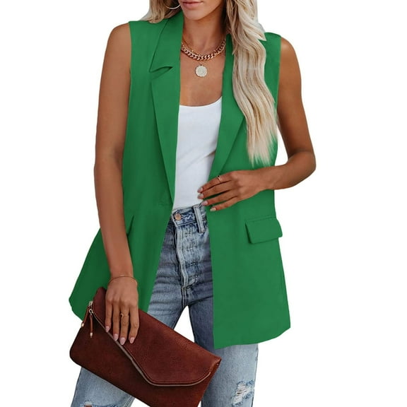 Women's Sleeveless Casaul Open Front Blazer Vest Office Button Tank Coat