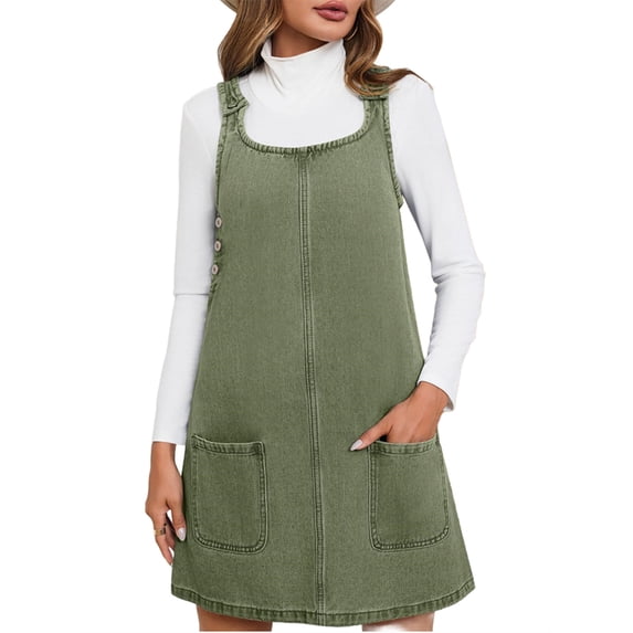 Sleeveless A-line Denim Dress Women Casual Loose Jean Dress with Pocket
