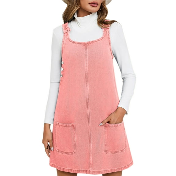 Sleeveless A-line Denim Dress Women Casual Loose Jean Dress with Pocket